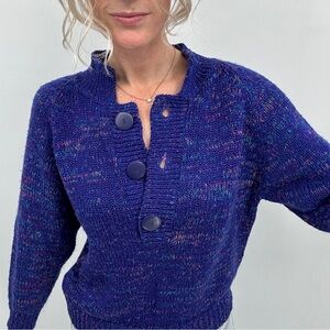 Vintage I Magnolia Speckled Sweater Womens S Retro Purple Buttons Pullover 90s